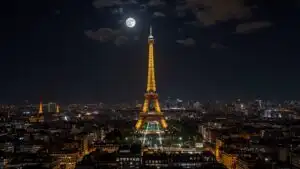 Paris Eiffel Tower Full Moon Night