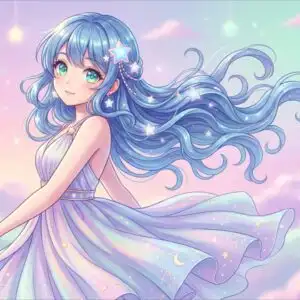 Pastel Starry Sky Anime Girl