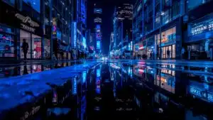 Street Reflections in Blue Light