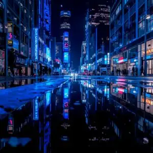 Street Reflections in Blue Light