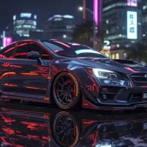 Subaru WRX STI Neon Rain Night Drive