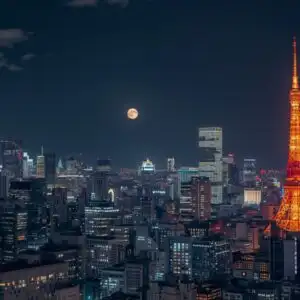 Tokyo City Lights and Full Moon