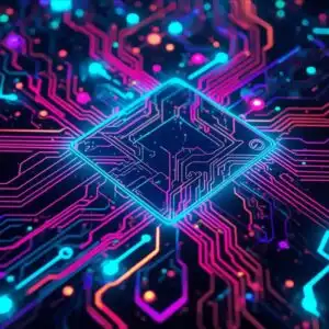 Abstract Electric Circuit Board Neon Glow