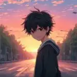 Anime Boy Walking Home Under Orange Sky