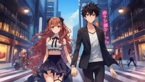 Anime Couple Holding Hands Crossing Street
