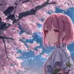 Anime Girl Under Cherry Blossoms Moonlight