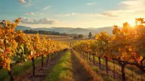 Autumn Vineyard Harvest Sunlight Rows
