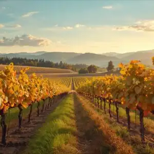 Autumn Vineyard Harvest Sunlight Rows