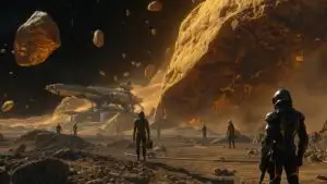 Cinematic Asteroid Mining Operation View