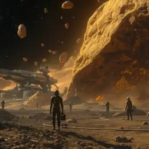 Cinematic Asteroid Mining Operation View