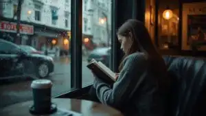 Coffee Shop Girl Reading Book Cozy