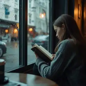 Coffee Shop Girl Reading Book Cozy