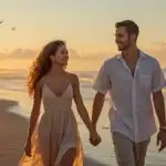 Couple Holding Hands Walking Beach