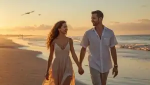 Couple Holding Hands Walking Beach
