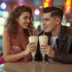 Couple Sharing Milkshake Retro Style