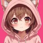 Cute Neko Girl With Pink Hoodie