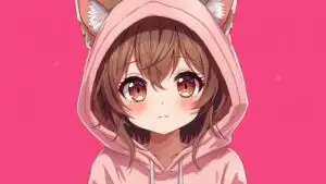 Cute Neko Girl With Pink Hoodie