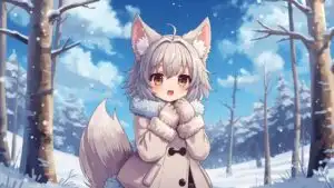 Cute Wolfgirl In Snowy Forest