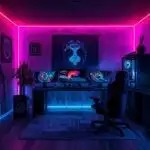 Dark Neon Gamer Room With LED Strips
