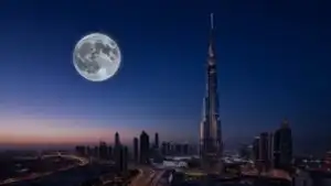 Dubai Burj Khalifa Full Moon Night