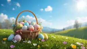 Easter Eggs Basket Green Grass Spring