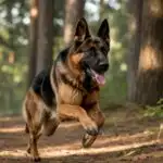German Shepherd Running Through Forest