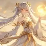 Golden Spirit Girl Holding Light Orb