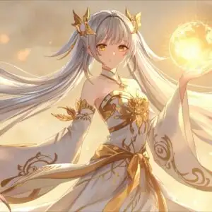 Golden Spirit Girl Holding Light Orb