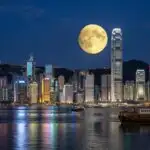 Hong Kong Skyline Full Moon Harbor