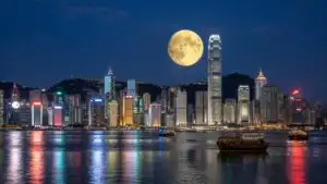 Hong Kong Skyline Full Moon Harbor