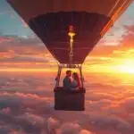Hot Air Balloon Sunrise Couple Flying High Dream