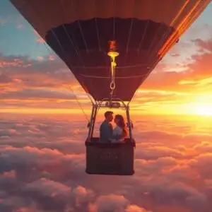 Hot Air Balloon Sunrise Couple Flying High Dream