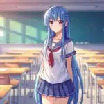 Manga Girl Standing in Empty Classroom