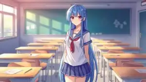 Manga Girl Standing in Empty Classroom