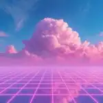 Neon Blue Pink Cloud Grid Abstract 80s Vibe