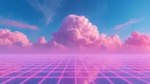 Neon Blue Pink Cloud Grid Abstract 80s Vibe