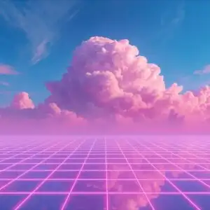 Neon Blue Pink Cloud Grid Abstract 80s Vibe