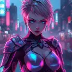Neon Samurai Girl With Holographic Armor