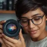 Photographer Holding Camera Lens Reflection