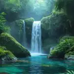 Rainforest Waterfall Moss Covered Rocks