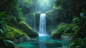 Rainforest Waterfall Moss Covered Rocks