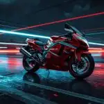 Red Sport Motorcycle in Neon Night City Motion Blur