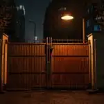 Rusty Gate Under Street Lamp