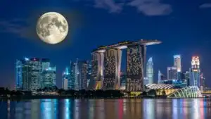 Singapore Marina Bay Full Moon View