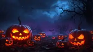 Spooky Halloween Pumpkins Glowing Night