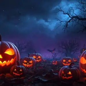 Spooky Halloween Pumpkins Glowing Night