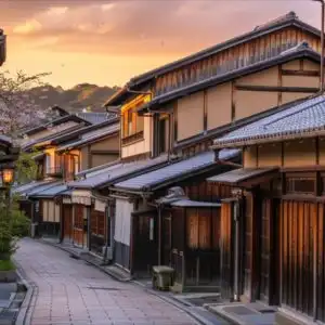 Sunset Over Traditional Kyoto Street