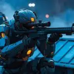 Tactical Mech Sniper Hidden on Blue Rooftops
