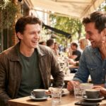 Tom Holland Laughing With Friends at a Café