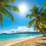 Tropical Beach Palm Trees Sunny Day